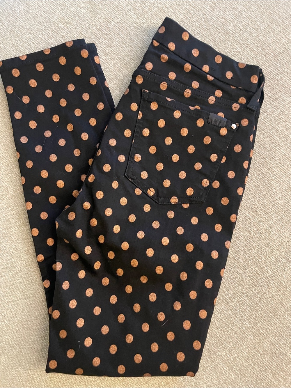 Women’s Black Skinny Jeans with Copper Polka Dots